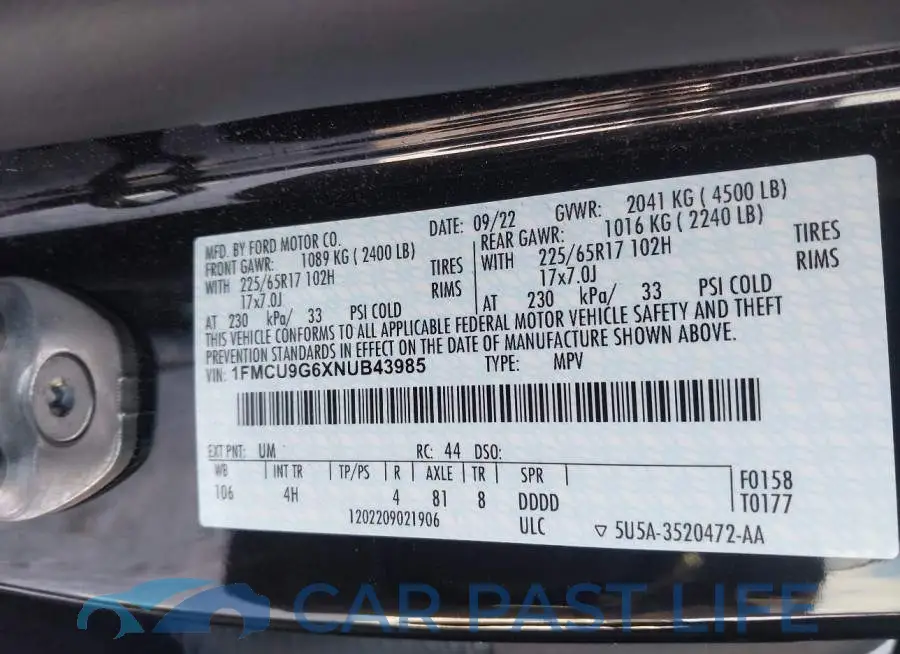 1FMCU9G6XNUB43985# 9