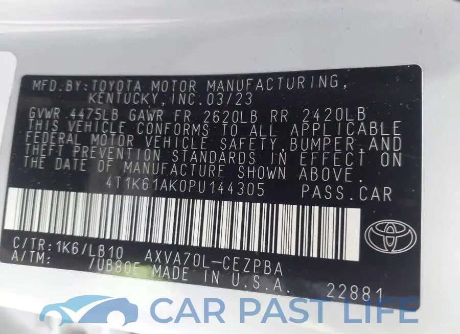 4T1K61AK0PU144305# 9