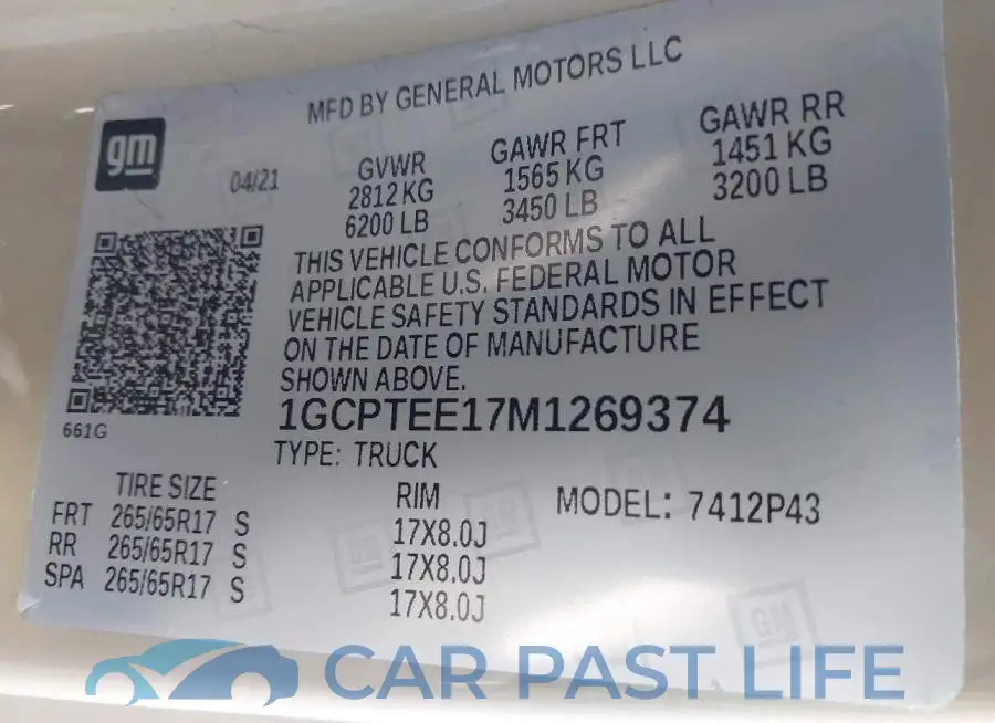 1GCPTEE17M1269374# 9