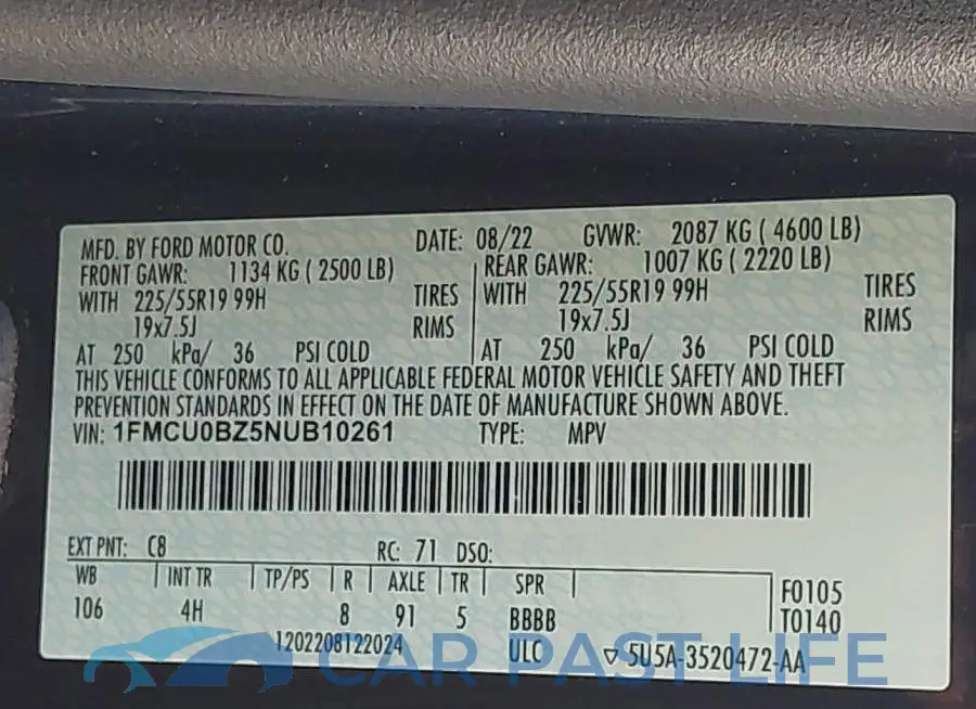 1FMCU0BZ5NUB10261# 9