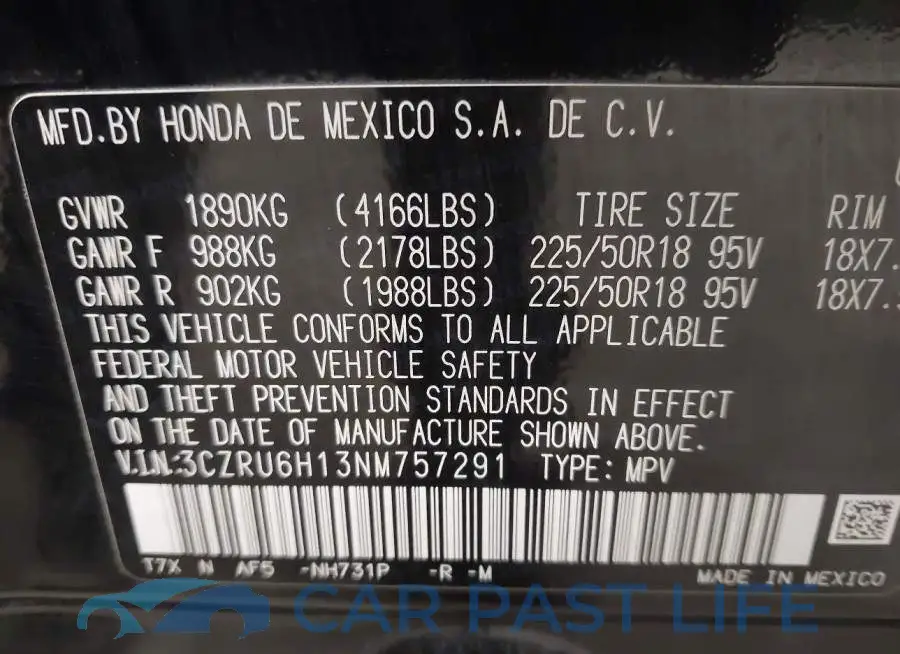 3CZRU6H13NM757291# 9