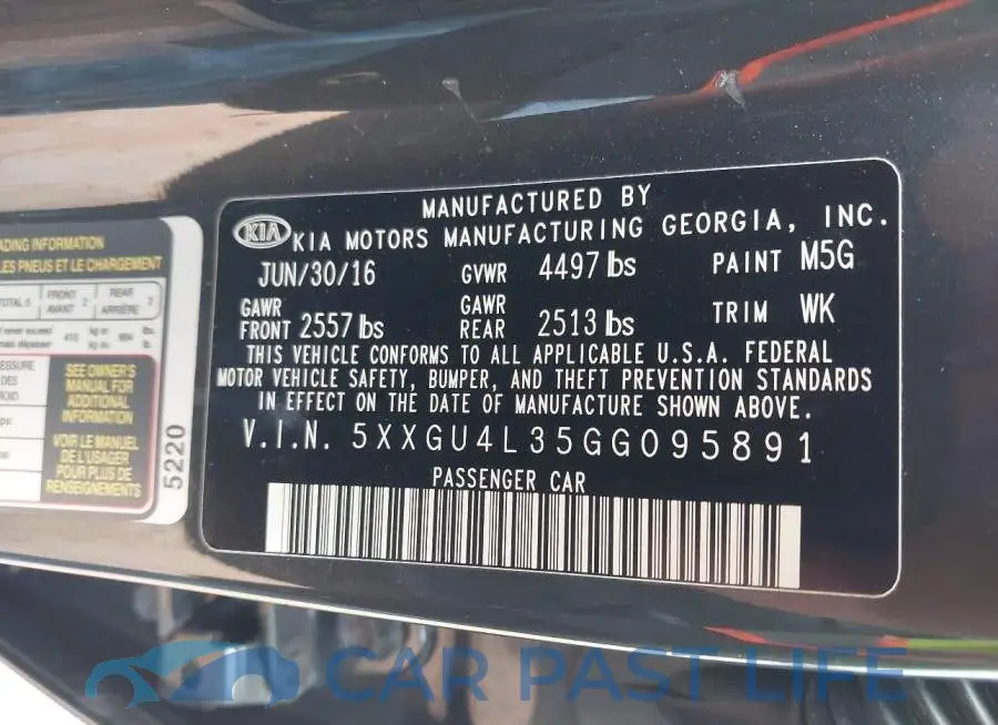 5XXGU4L35GG095891# 9