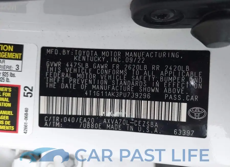 4T1G11AK3PU739296# 9