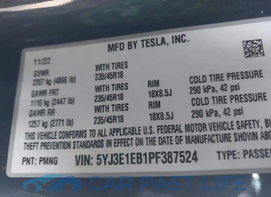 5YJ3E1EB1PF387524# 9