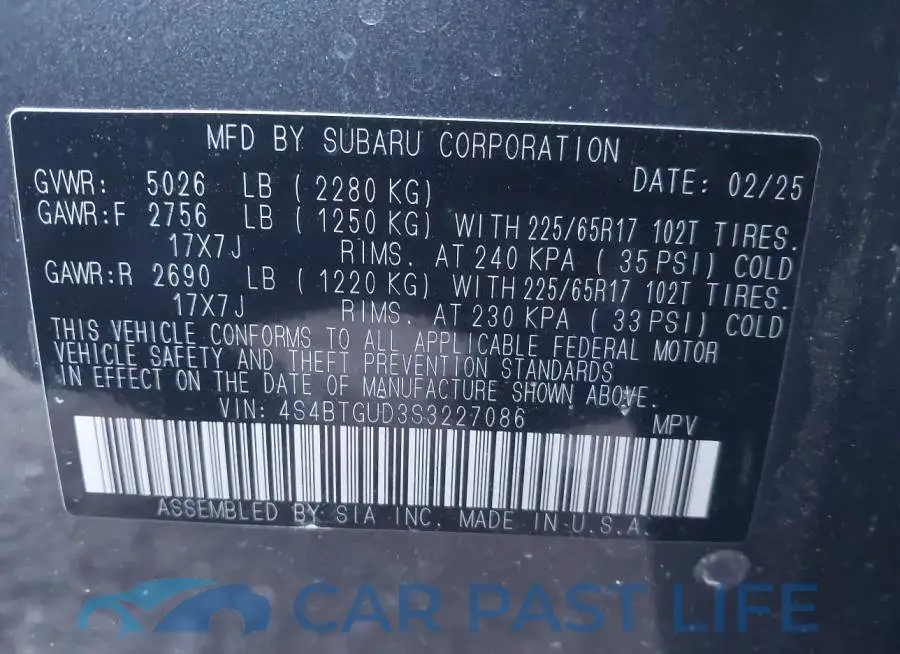 4S4BTGUD3S3227086# 9