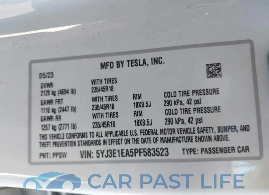 5YJ3E1EA5PF583523# 9