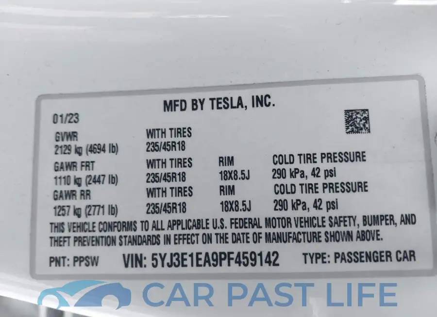 5YJ3E1EA9PF459142# 9