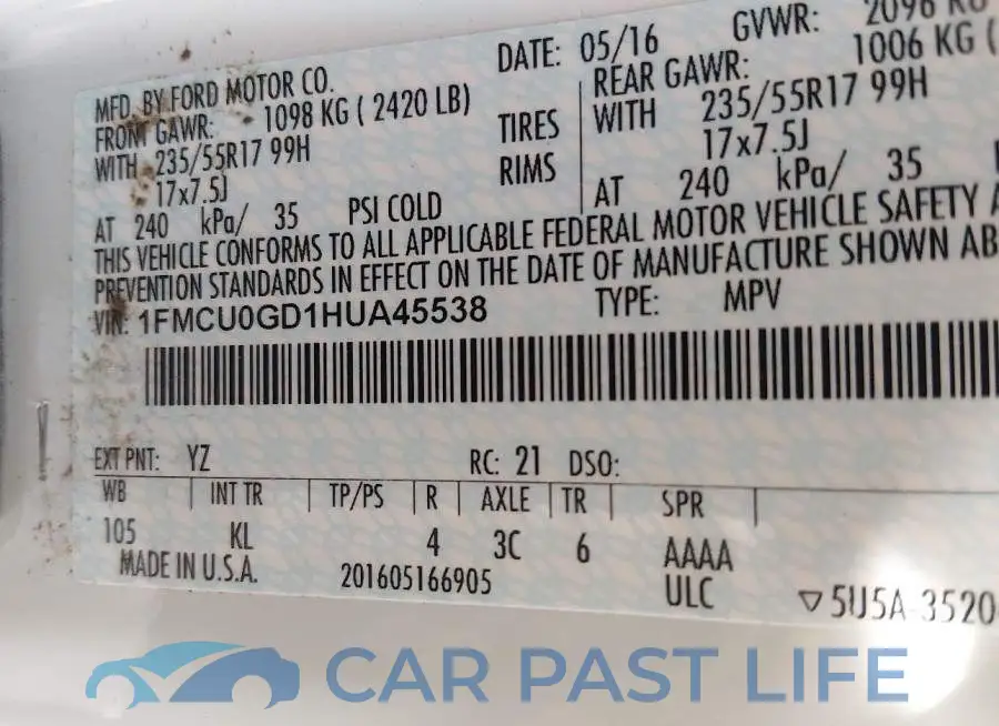1FMCU0GD1HUA45538# 9