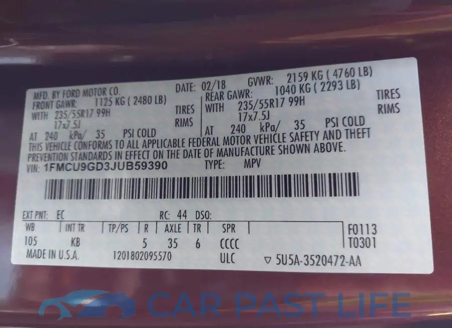 1FMCU9GD3JUB59390# 9