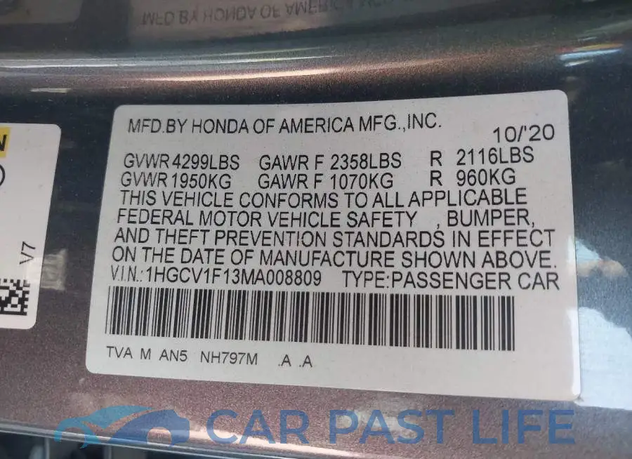1HGCV1F13MA008809# 9
