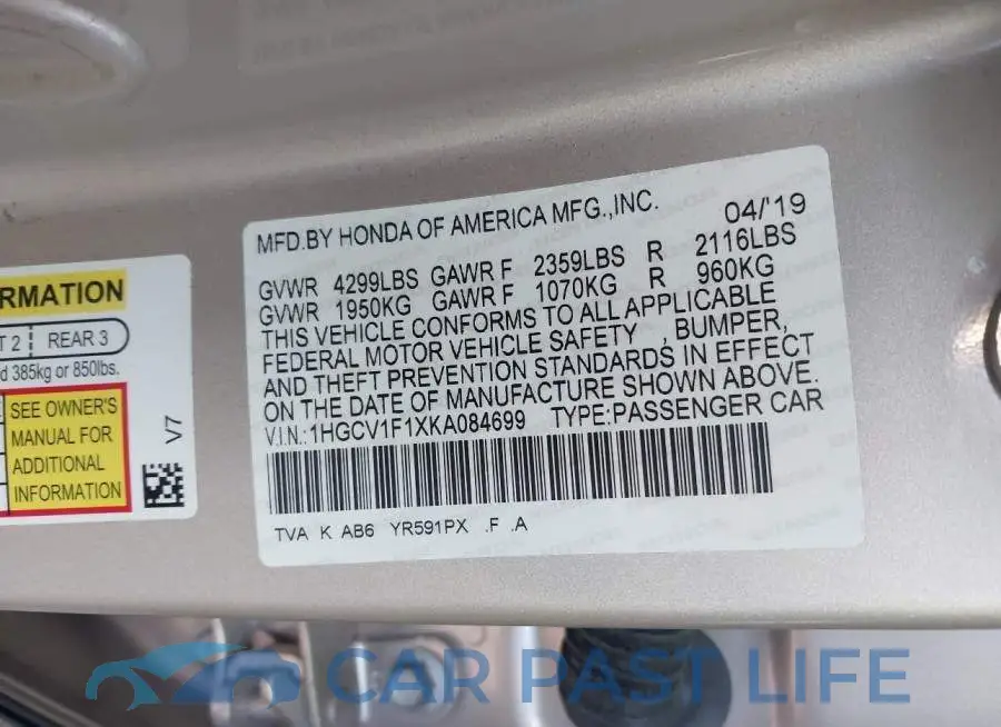 1HGCV1F1XKA084699# 9