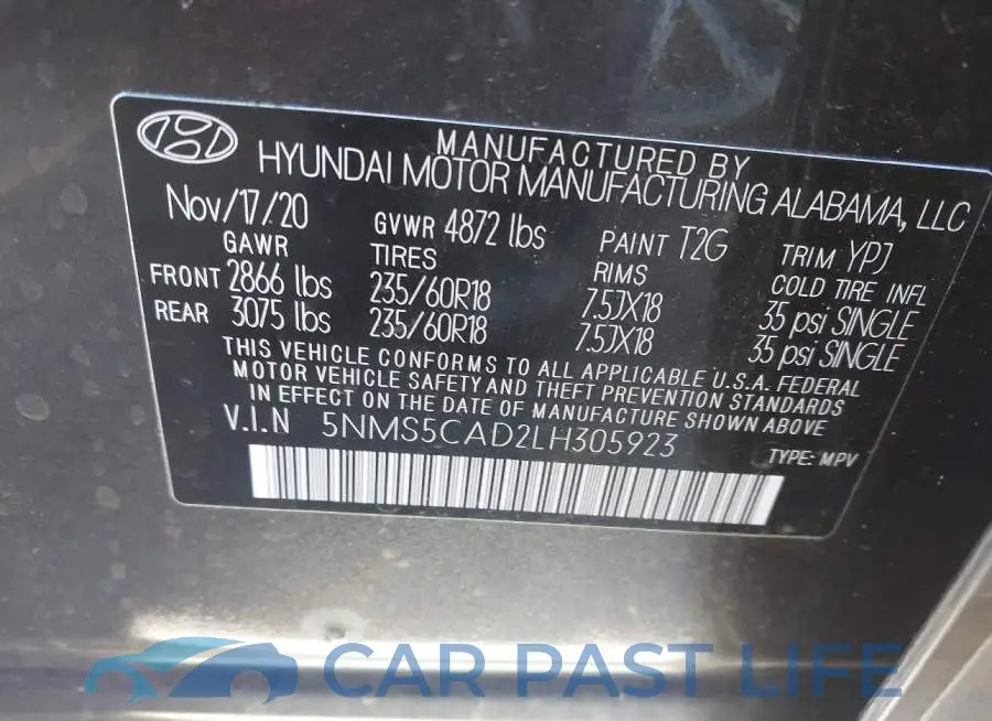 5NMS5CAD2LH305923# 9