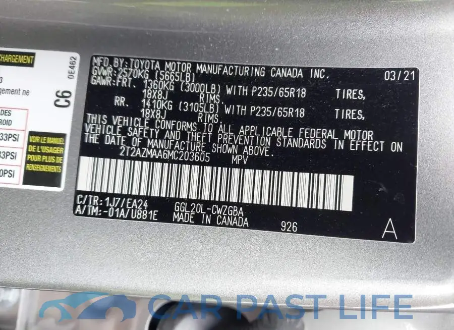 2T2AZMAA6MC203605# 9