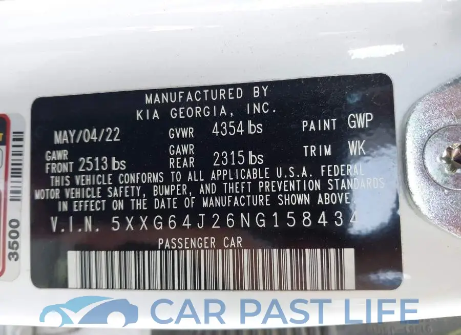 5XXG64J26NG158434# 9