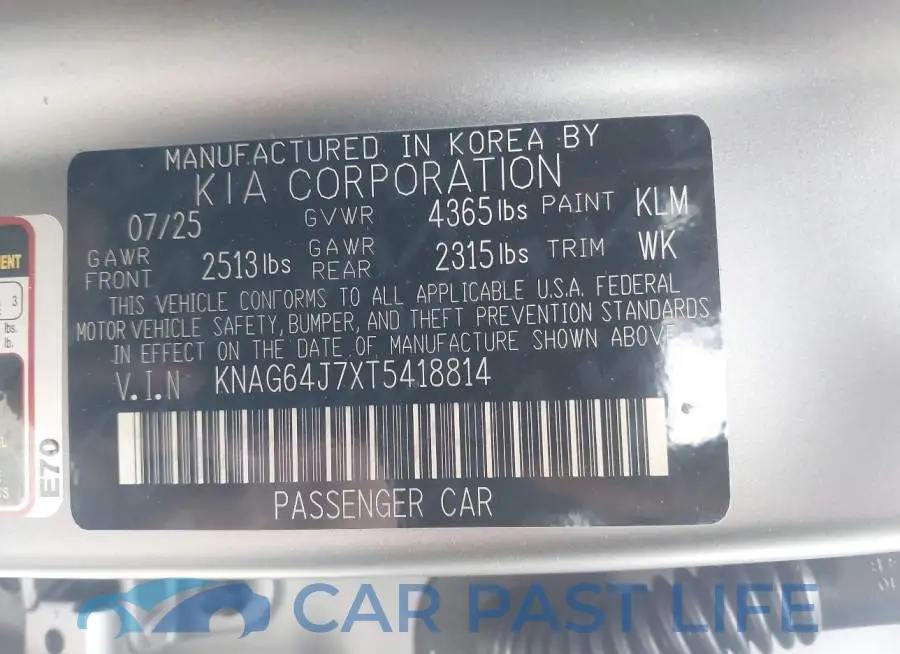 KNAG64J7XT5418814# 9