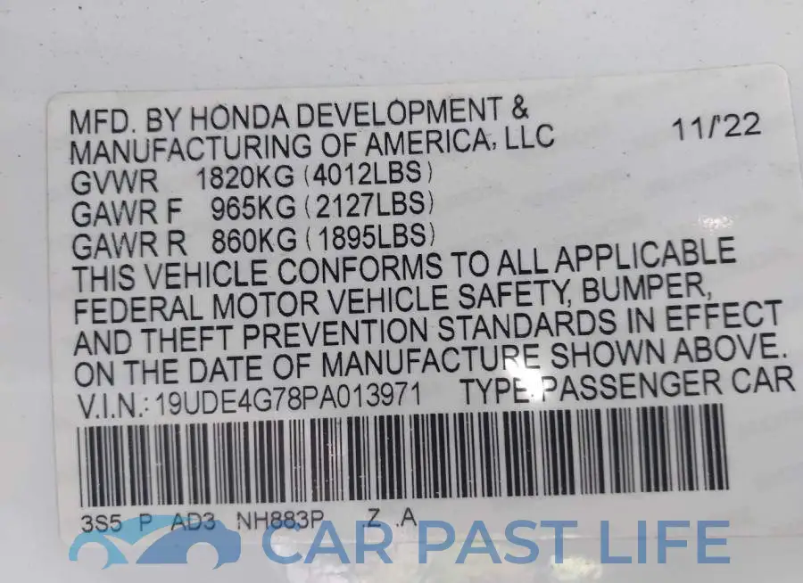 19UDE4G78PA013971# 9