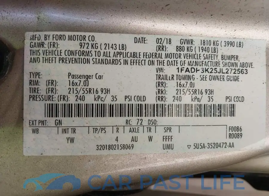 1FADP3K25JL272563# 9