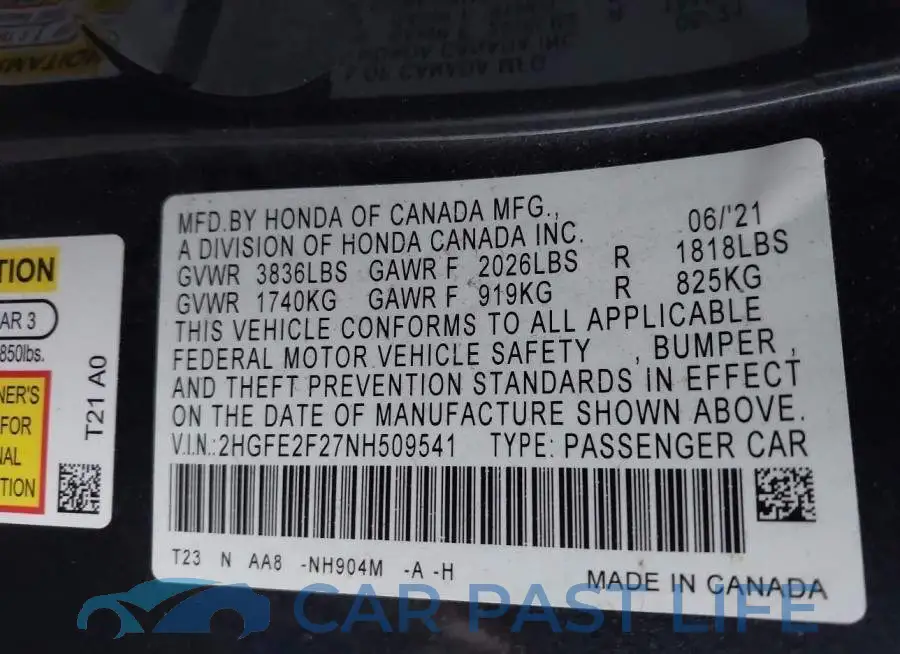 2HGFE2F27NH509541# 9