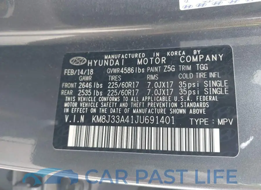 KM8J33A41JU691401# 9