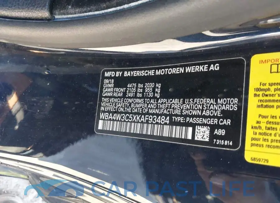 WBA4W3C5XKAF93484# 9