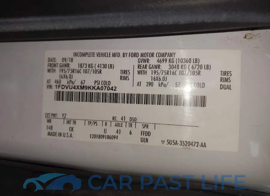 1FDVU4XM9KKA07042# 8