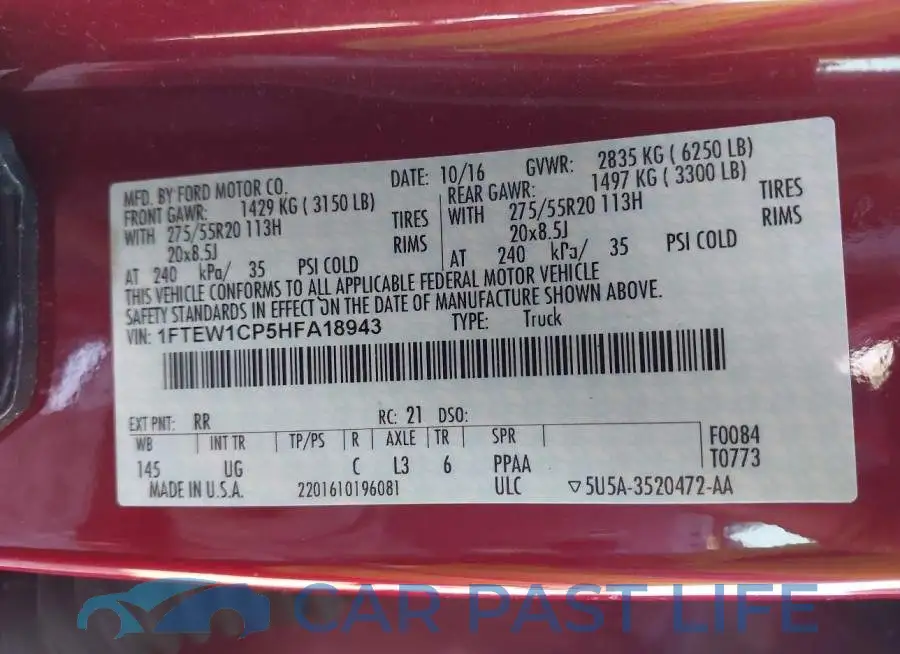 1FTEW1CP5HFA18943# 9