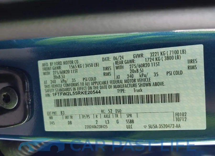 1FTFW2L55RKE20544# 9
