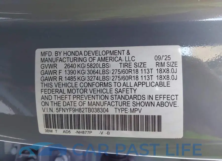 5FNYF9H82TB038304# 9