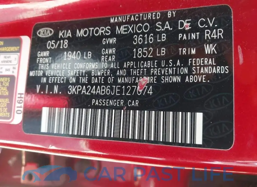 3KPA24AB6JE127074# 9