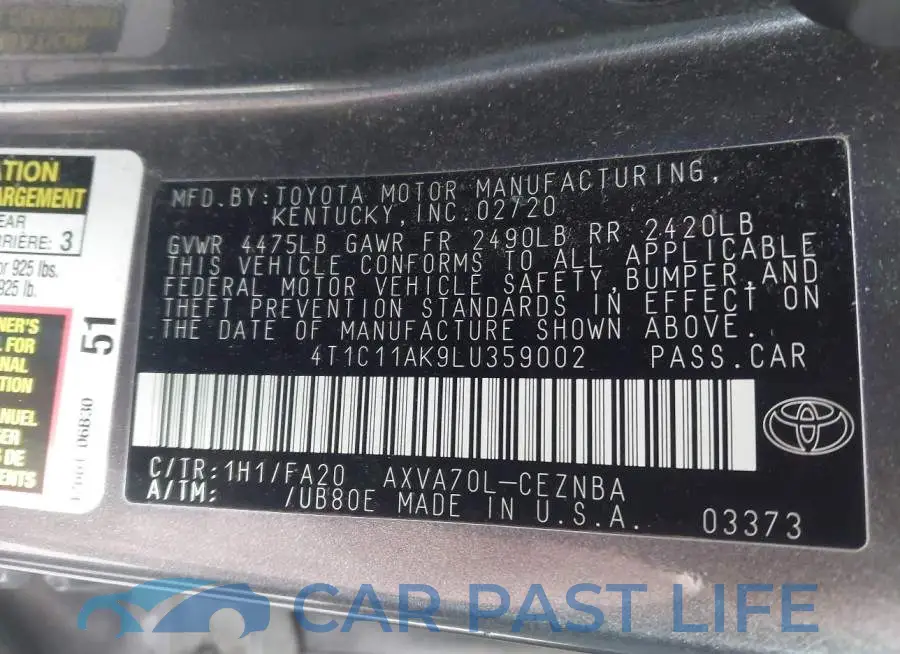4T1C11AK9LU359002# 9