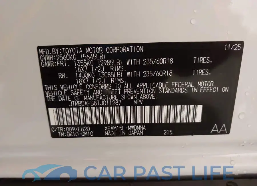 JTMBDAFB8TJ011287# 9