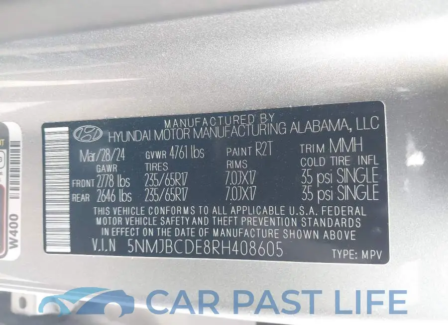 5NMJBCDE8RH408605# 9