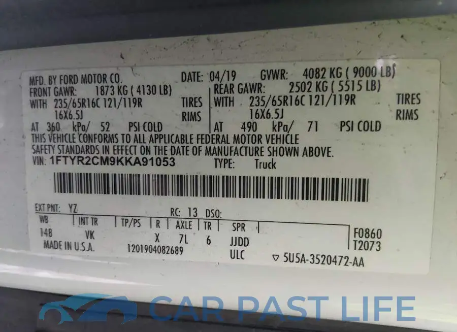 1FTYR2CM9KKA91053# 9