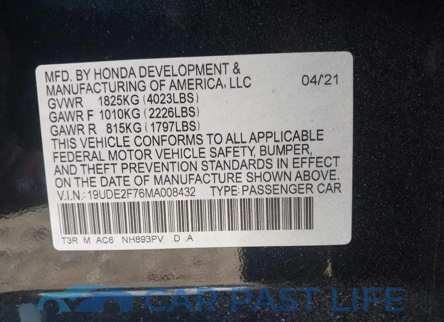 19UDE2F76MA008432# 9