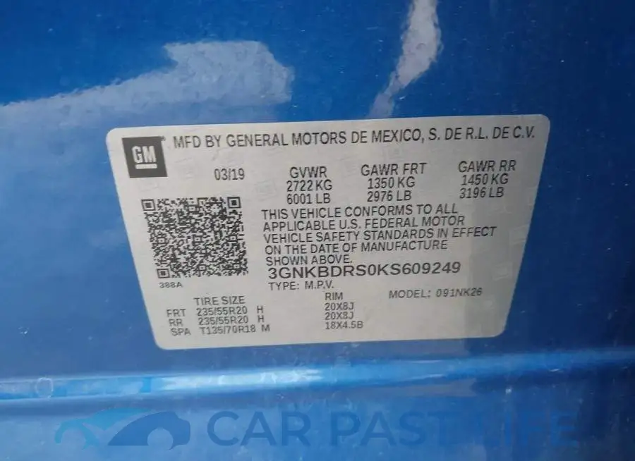 3GNKBDRS0KS609249# 9
