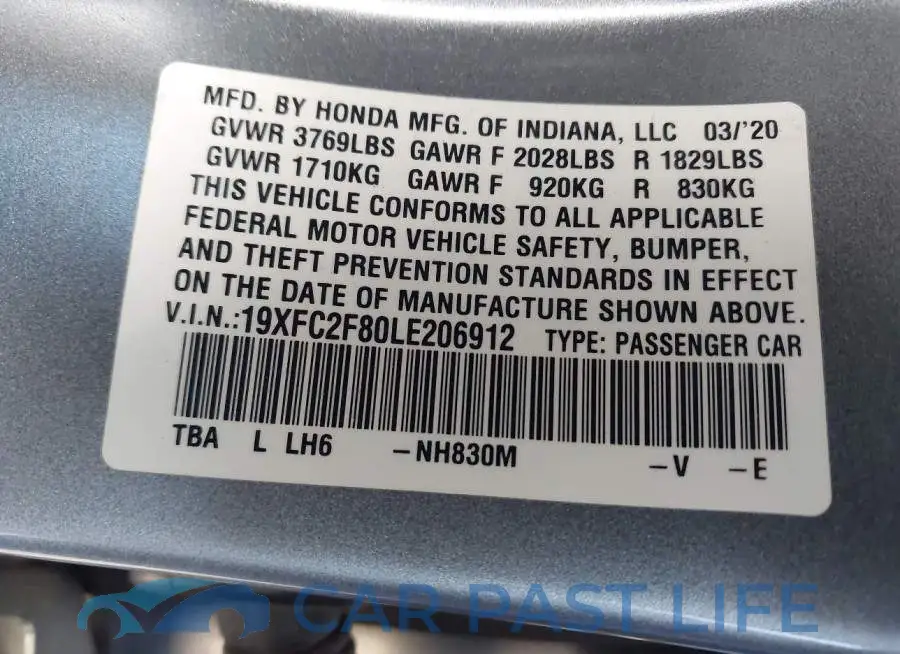 19XFC2F80LE206912# 9