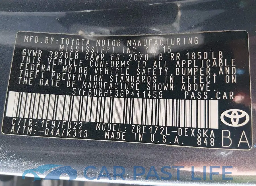 5YFBURHE3GP441459# 9