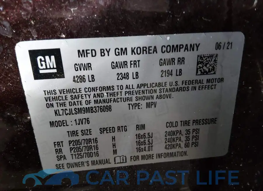 KL7CJLSM9MB376098# 9