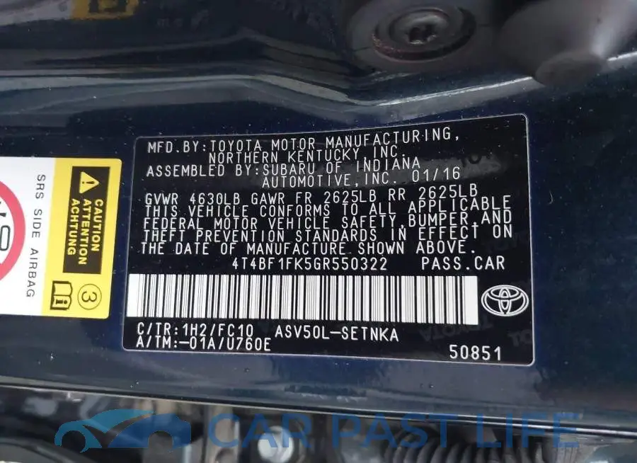 4T4BF1FK5GR550322# 9