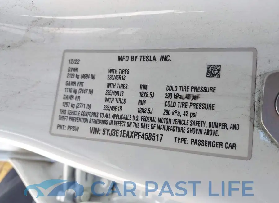 5YJ3E1EAXPF458517# 9