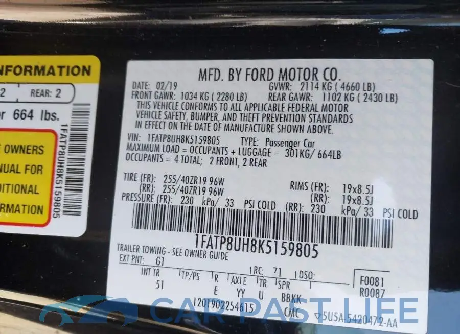1FATP8UH8K5159805# 9