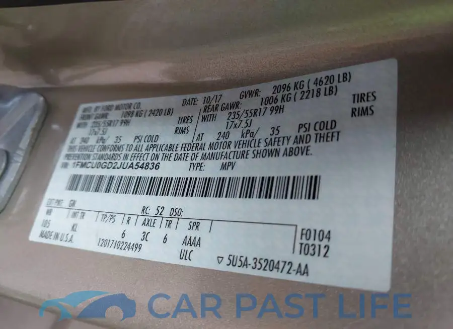 1FMCU0GD2JUA54836# 9