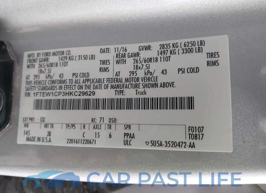 1FTEW1CP3HKC29629# 9
