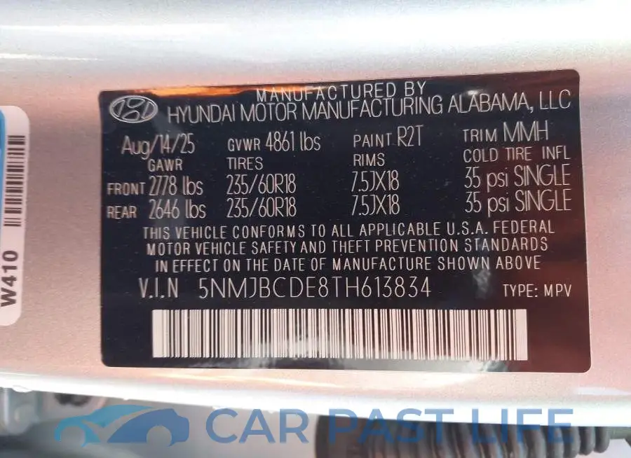 5NMJBCDE8TH613834# 9