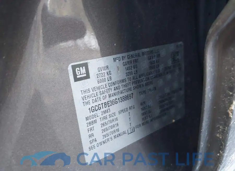 1GCGTBE36G1388697# 9