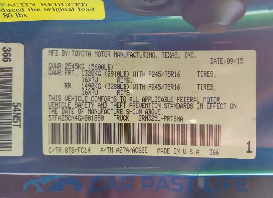 5TFAZ5CN4GX001880# 9
