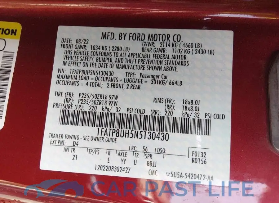 1FATP8UH5N5130430# 9