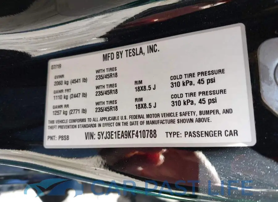 5YJ3E1EA9KF410788# 9
