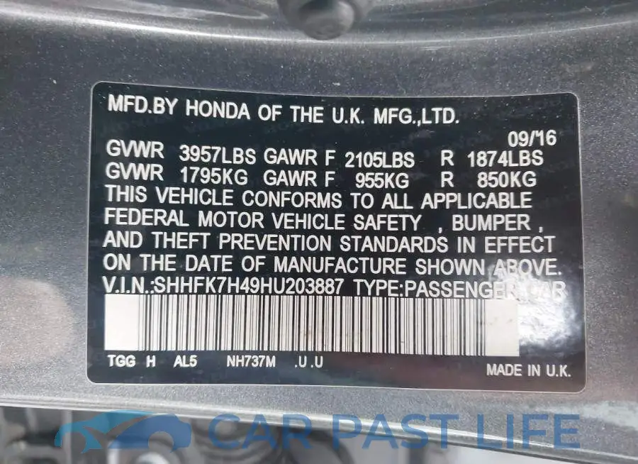 SHHFK7H49HU203887# 9