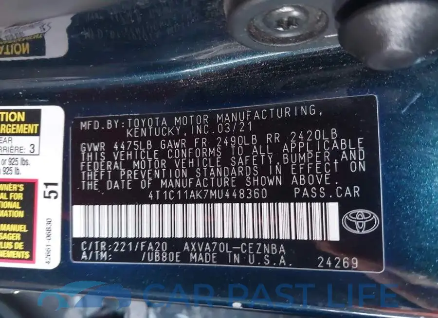 4T1C11AK7MU448360# 9